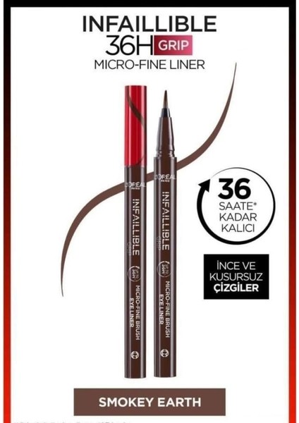 İnfaillible 36H grip Micro Fine Eyeliner 02 Smokey Earth