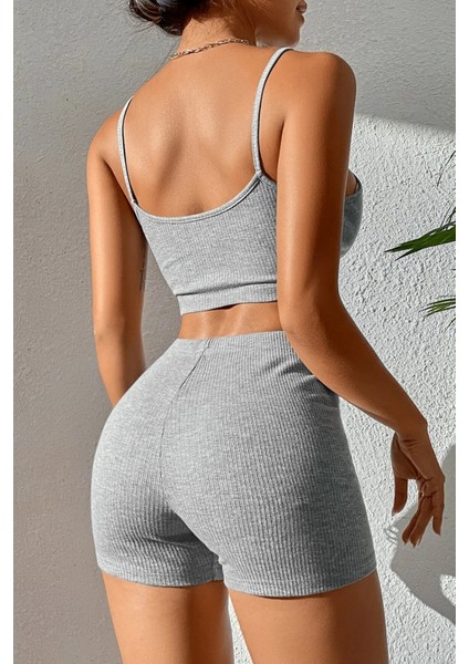 Kadın Gri Melanj Şortlu Kaşkorse Gecelik Takım fiyatları