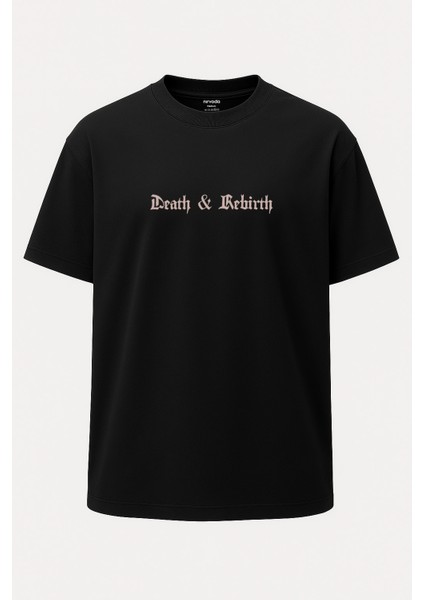Oversize Death And Rebirth Kurukafa Gül Baskılı Unisex Tişört fiyatları