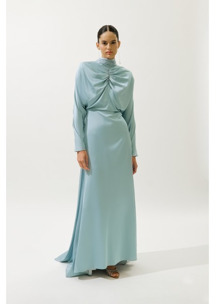 L'amour Taşlı Abiye Elbise Mavi