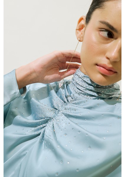 L'amour Taşlı Abiye Elbise Mavi indirimleri