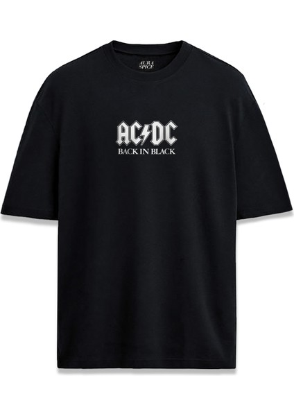 Ac Dc Müzik Grubu Back In Black Retro Baskılı Unisex Oversize Tişört