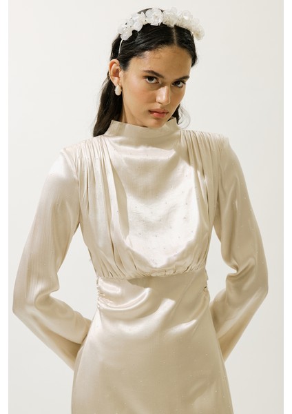 Mıla Taşlı Abiye Elbise Bej fiyatları