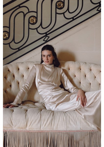 Mıla Taşlı Abiye Elbise Bej modelleri