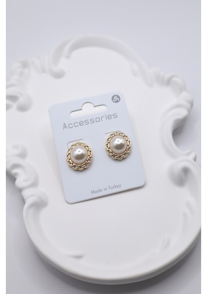 Kadın Küpe Zincir Model Çerçeve 2cm Inci Küpe