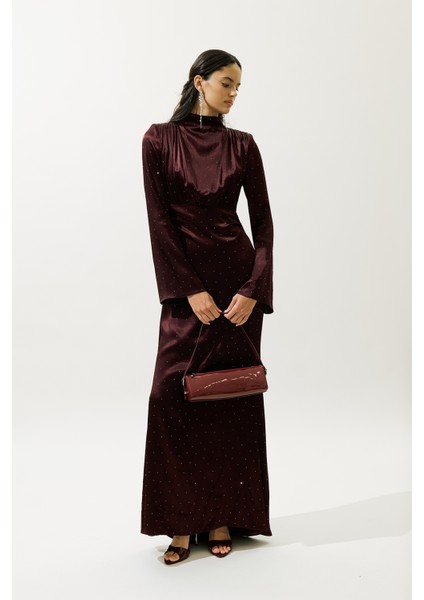 Mıla Taşlı Abiye Elbise Bordo