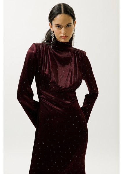 Mıla Taşlı Abiye Elbise Bordo fiyatları