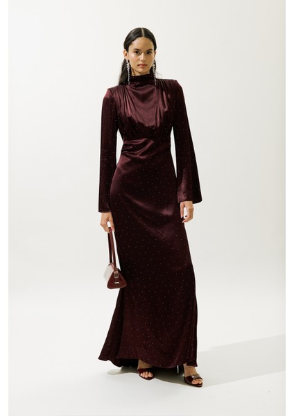 Mıla Taşlı Abiye Elbise Bordo modelleri