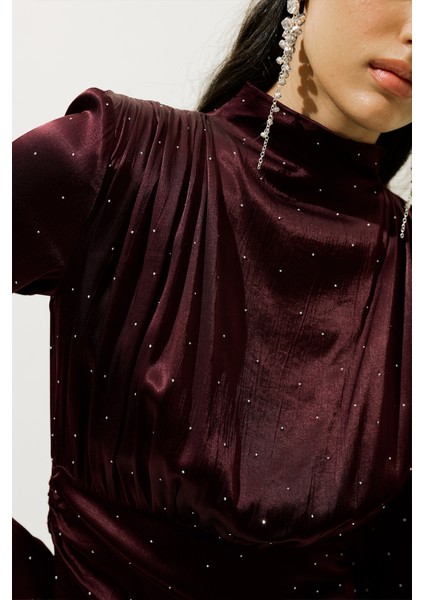 Mıla Taşlı Abiye Elbise Bordo fırsatları