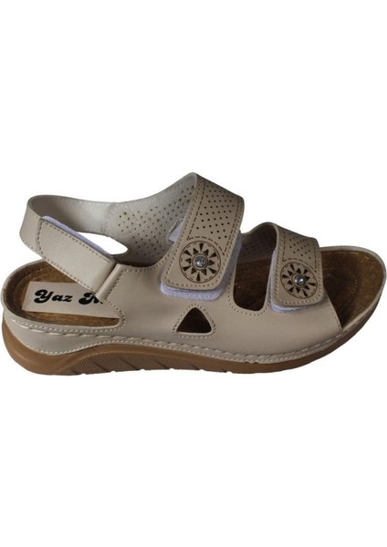 Yazkış Kadın Siyah Krem Önü Çift Bantlı Çırtlı Çrtlı Rahat Comfort Taban Esnek Sandalet fiyatları