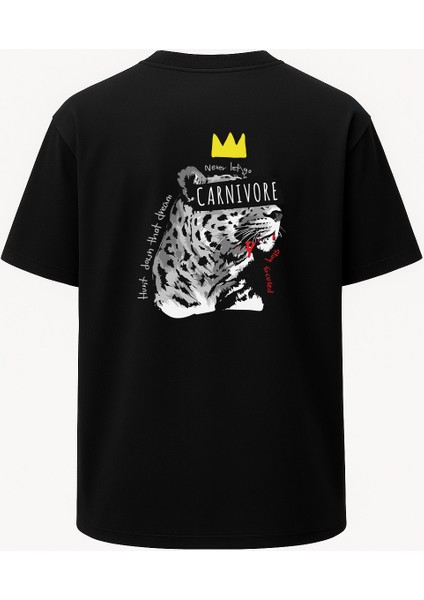 Oversize Born To Hunt Tiger Baskılı Unisex Tişört Siyah