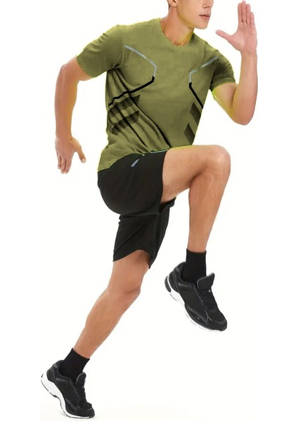 Erkek Ultra Esnek Nem Emici Vücut Geometrik Hızlı Kuruyan Hafif Spor T-Shirt fiyatları