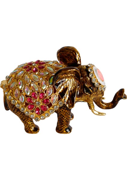 Kristal Taşlı Metal Fil Biblo – 12X7 cm – El Yapımı Dekoratif Süs Eşyası – Şans ve Bereket Sembolü – Kırmızı / Mavi / Siyah Renk Seçenekli