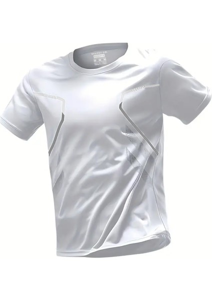Erkek Ultra Esnek Nem Emici Vücut Geometrik Hızlı Kuruyan Hafif Spor T-Shirt