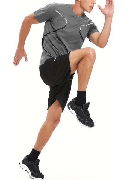 Erkek Ultra Esnek Nem Emici Vücut Geometrik Hızlı Kuruyan Hafif Spor T-Shirt fiyatları