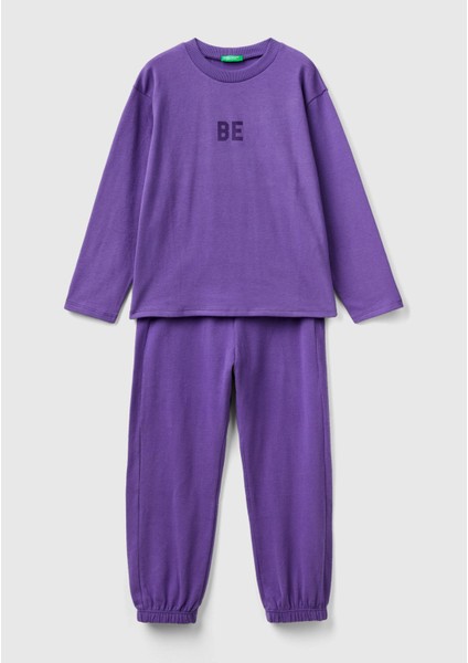 Erkek Çocuk Mor Logo Işlemeli Pijama Takımı