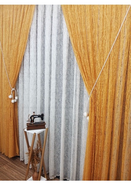 Hardal Sarı Camkırıgı Sağ/sol Iç Tül Takım Tül Fon Perde