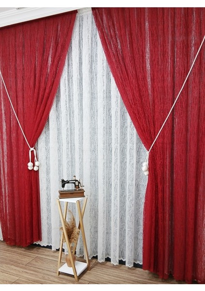 Kırmızı Camkırıgı Sağ/sol Iç Tül Takım Tül Fon Perde fiyatları