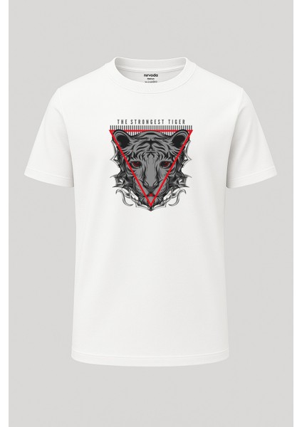 Strongest Tiger Kaplan Baskılı Unisex Bol Kalıp Bisiklet Yaka Tişört