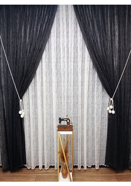 Gri Antrasit Füme Camkırıgı Sağ/sol Iç Tül Takım Tül Fon Perde
