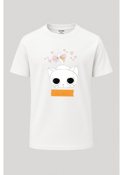 So Cute Sevimli Kedi Baskılı Unisex Bol Kalıp Bisiklet Yaka Tişört