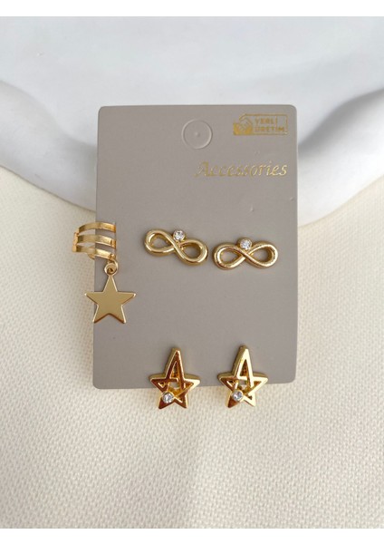 Kadın Küpe 5'li Sonsuzluk Yıldız Model Küpe