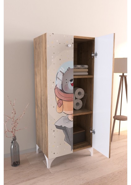 Little Astronaut 3 Raflı Çocuk Odası Dolabı Çok Amaçlı Baskılı Oyuncak Dolabı