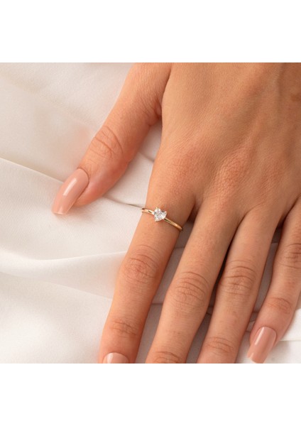 Gümüş Yüzük - 0,60 CT Pırlanta(Signty)Kalp Tektaş Evlilik Teklifi Gümüş Yüzük-Pırlanta Kalp Tektaş Gümüş Yüzük