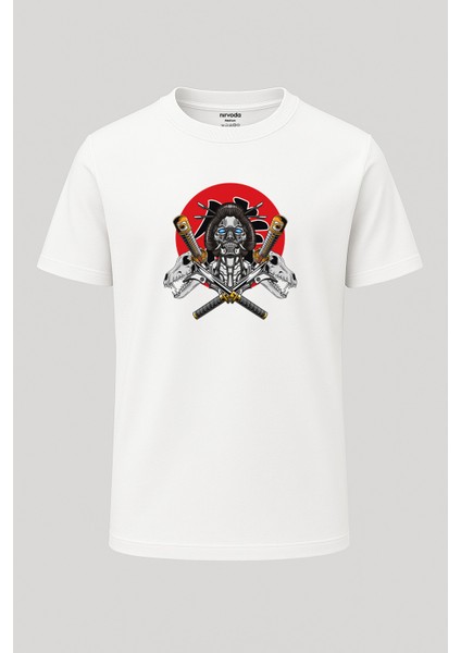 Samuray Savaşçı Kadın Baskılı Unisex Bol Kalıp Bisiklet Yaka Tişört