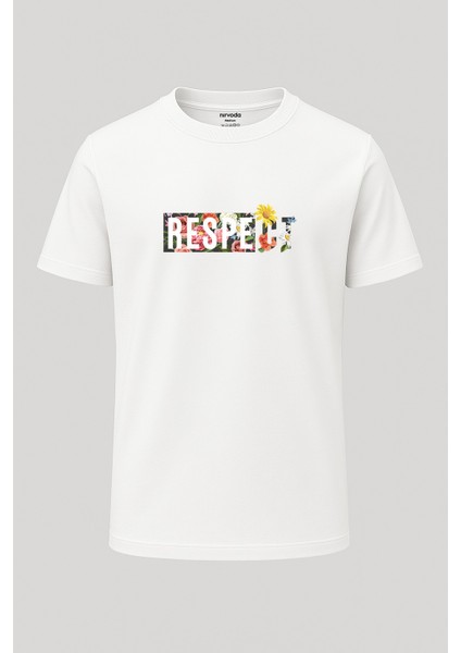 Respect Çiçek Baskılı Unisex Bol Kalıp Bisiklet Yaka Tişört