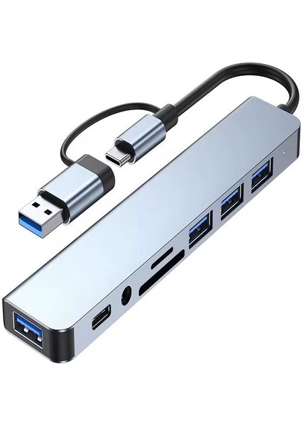 8in2 Alüminyum 4xusb 1xtype-C 3.5mm Jak Tf/sd USB Hub Çoklayıcı Telefon Macbook Çevirici