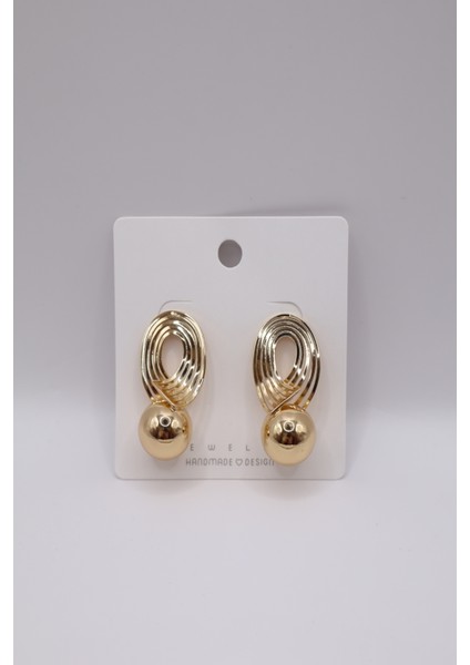 Kadın Küpe Özel Seri Katman Şerit 4 cm Topçuk Küpe