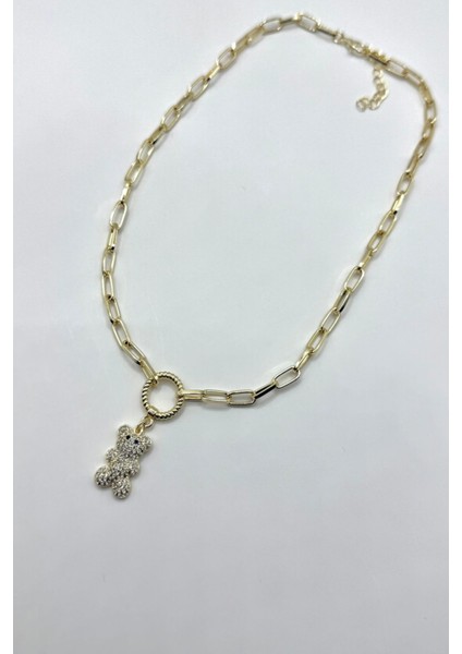 Kadın Kolye Özel Seri Elips Geçme Zincir Halka Detay Full Zirkon Teddy Kolye