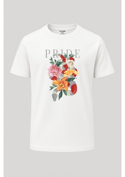 Pride Çiçek Baskılı Unisex Bol Kalıp Bisiklet Yaka Tişört