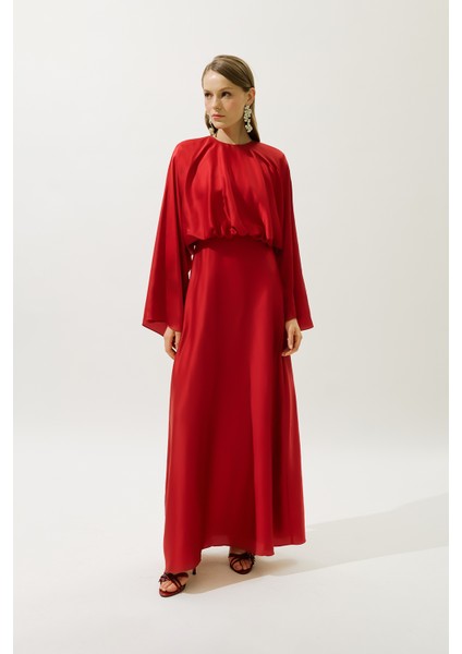 Adele Saten Abiye Elbise Kırmızı