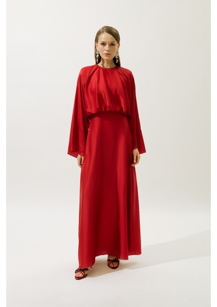 Adele Saten Abiye Elbise Kırmızı fiyatları