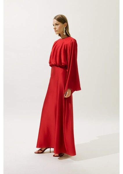 Adele Saten Abiye Elbise Kırmızı modelleri