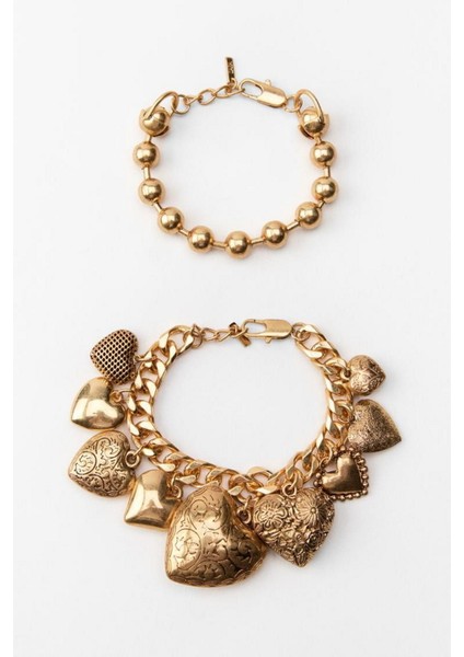 Kadın Bileklik Premium Marka Seri 2'li Topçuk Kalp Charms Kararmaz Bileklik