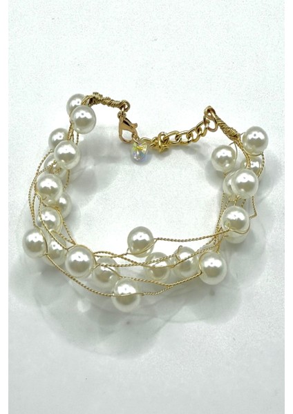 Kadın Bileklik Özel Seri Marka Tasarım Beşli Zincir Inci Bileklik