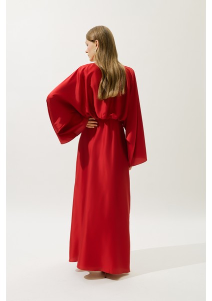 Adele Saten Abiye Elbise Kırmızı fırsatları