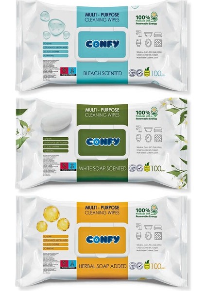 Yüzey Temizlik Havlusu 3'lü Set - Arap Sabunu, Beyaz Sabun, Çamaşır Suyu, 300 Yaprak