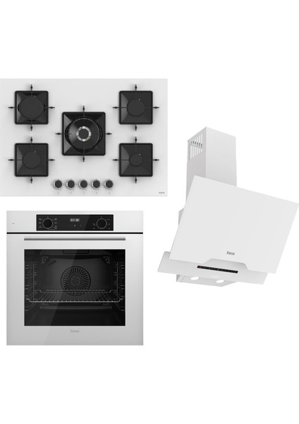 Steamart-Fryart-Sılentart Serisi Beyaz Set (SS036 + QBL63CB +D064-SA ) - Emaye Izgara - 75 cm Ocak