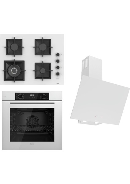 Flowart-Sılentart Serisi Beyaz Set (SC406-WFA + QBL63CB +D078-SA ) - Döküm Izgara / 65 cm Ocak