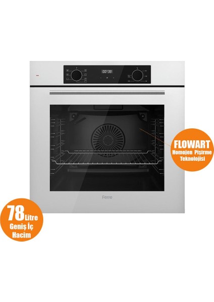 Flowart-Sılentart Serisi Beyaz Set (SC406-WFA + QBL63CB +D078-SA ) - Döküm Izgara / 65 cm Ocak