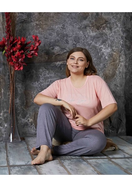 Büyük Beden Battal Kısa Kol Bambu Kadın Pijama Takımı modelleri