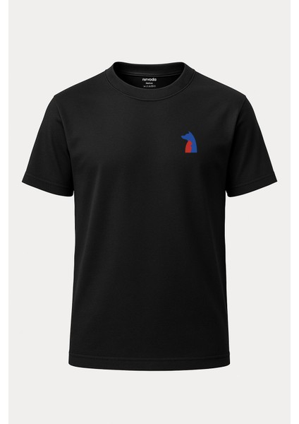 Kedi Köpek Silüeti Logo Baskılı Unisex Bol Kalıp Bisiklet Yaka Tişört