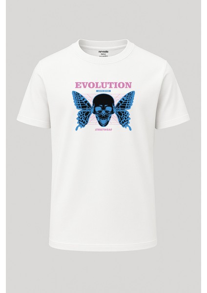 Kurukafa Kelebek Baskılı Unisex Bol Kalıp Bisiklet Yaka Tişört