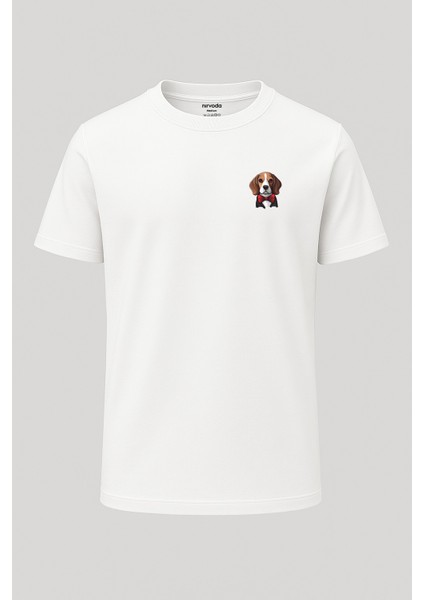 Kırmızı Papyon Beagle Köpek Baskılı Unisex Bol Kalıp Bisiklet Yaka Tişört