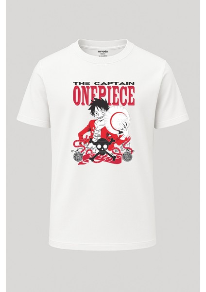 Kaptan Luffy One Piece Baskılı Unisex Bol Kalıp Bisiklet Yaka Tişört