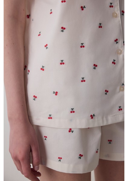 Ellie Gömlek Şort Kırık Beyaz Pijama Takımı